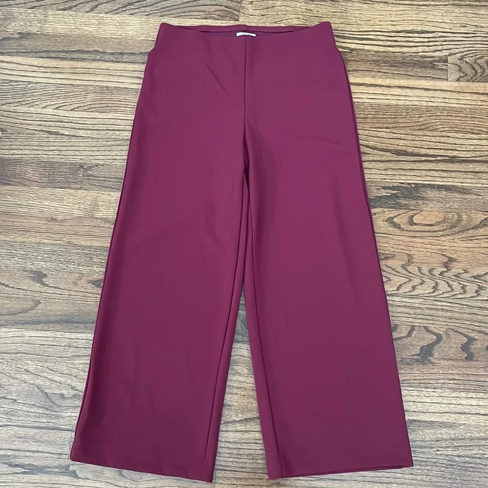 Ann Taylor LOFT Wine Color Elastic Waist Pull On Wide Leg Pants - Picture 2 of 5